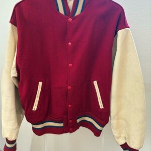 Red Varsity Jacket with Cream Sleeves
